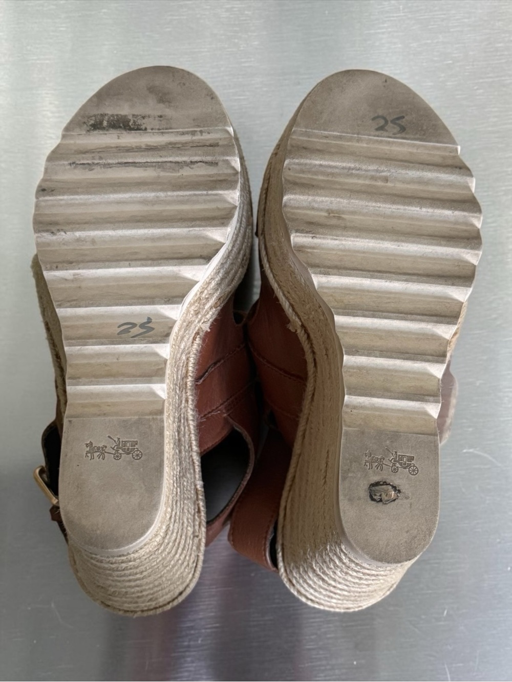 Coach Cognac Brown Leather Espadrille Platform Wedge Sandals! Size 6 EUC!! - Picture 11 of 13